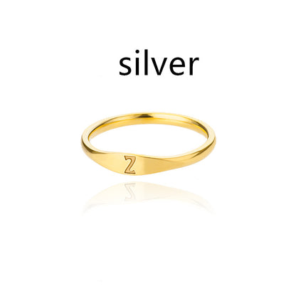 Stainless Steel Gold 26 Alphabet Ring