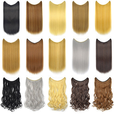 Invisible Wire No Clips in Hair Extensions Secret Fish Line Hairpieces Silky Straight Synthetic