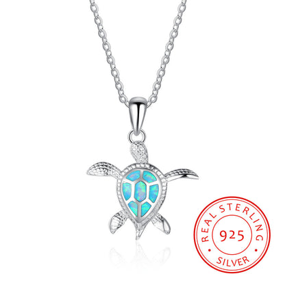 Trendy fashion upscale cute little turtle Opel beach sterling silver pendant