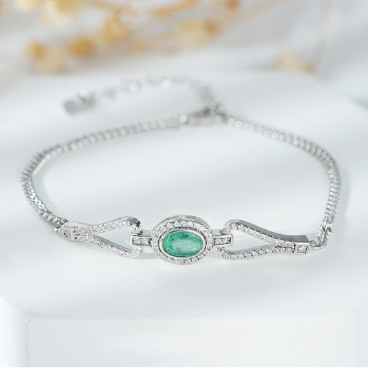 Pulsera Esmeralda De Plata De Moda S925 Con Circonita Sintética