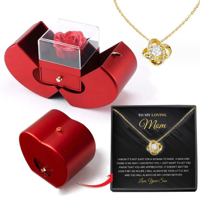 Fashion Red Apple jewelry Box+Necklace With Artificial Rose Flower