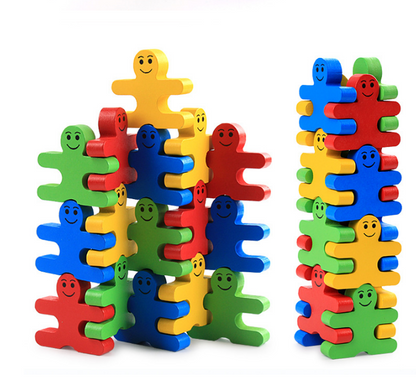 Cartoon Balanced Man Jenga Blocks