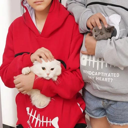 Hoodie Sweatshirt With Cat Dog Pet Pocket Design Long Sleeve Sweater Cat Outfit