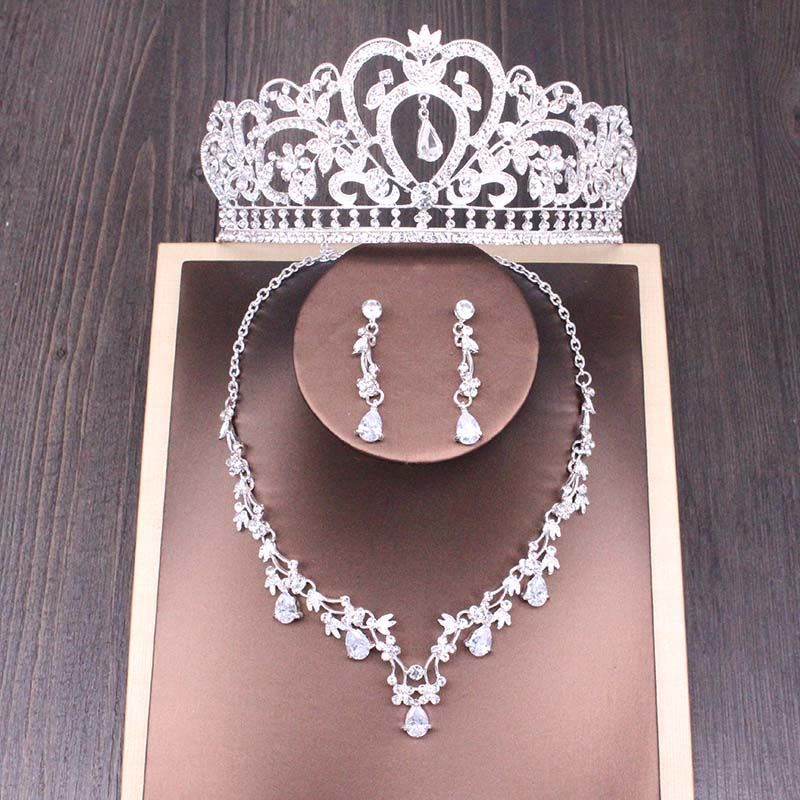 Conjunto de colar de coroa de strass nupcial acessórios de casamento