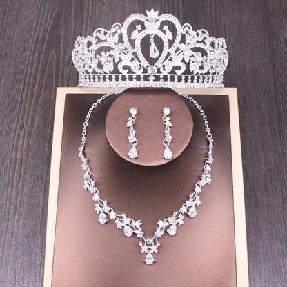 Bridal Rhinestone Crown Necklace Set Wedding Accessories