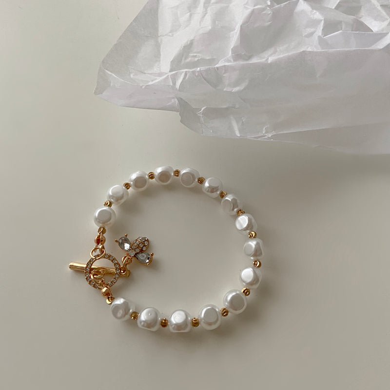 Pulsera con colgante de perlas de piedra Natural para mujer, brazalete clásico de la suerte, regalo de aniversario, joyería de lujo