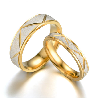 Anel de casal em aço titânio Anel de aço inoxidável banhado a ouro 24K