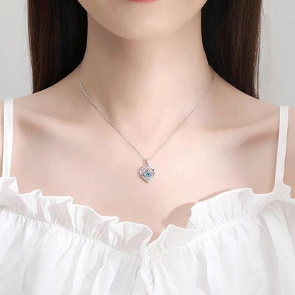 S925 Beating Heart-shaped Necklace Women Luxury Love Rhinestones Necklace