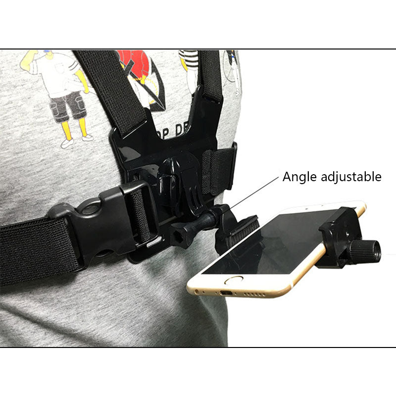 Correas ajustables para cámara de acción con clip para teléfono móvil con soporte para correa de arnés de montaje en el pecho para teléfono móvil