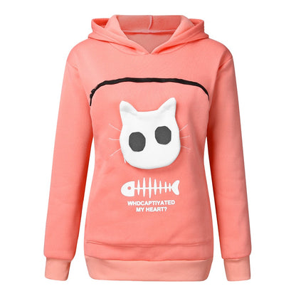 Hoodie Sweatshirt With Cat Dog Pet Pocket Design Long Sleeve Sweater Cat Outfit