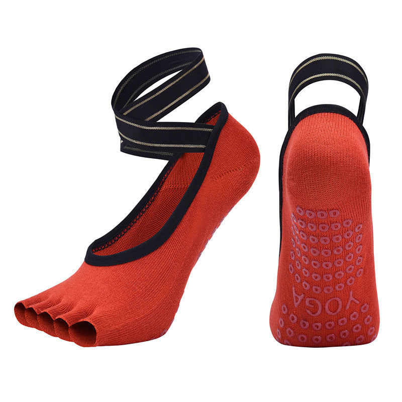 Five-finger yoga socks with cross straps combed cotton split toe dance socks