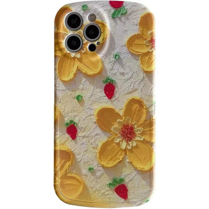 Capa de telefone com suporte de flor amarela com pintura a óleo