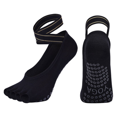 Five-finger yoga socks with cross straps combed cotton split toe dance socks