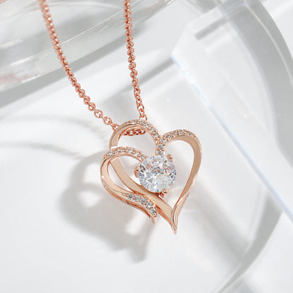 Zircon Double Love Necklace With Rhinestones For Women ,Valentine's Day