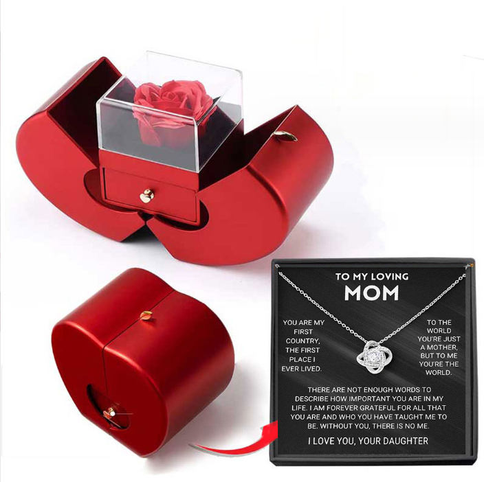 Fashion Red Apple jewelry Box+Necklace With Artificial Rose Flower