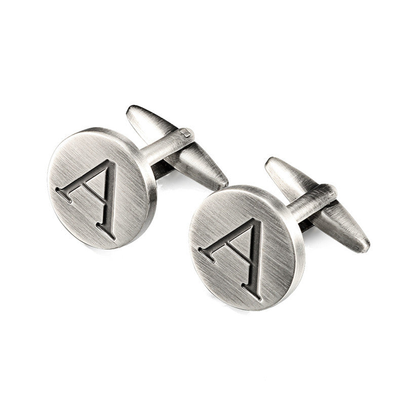 Men's antique silver letters French shirt cufflinks