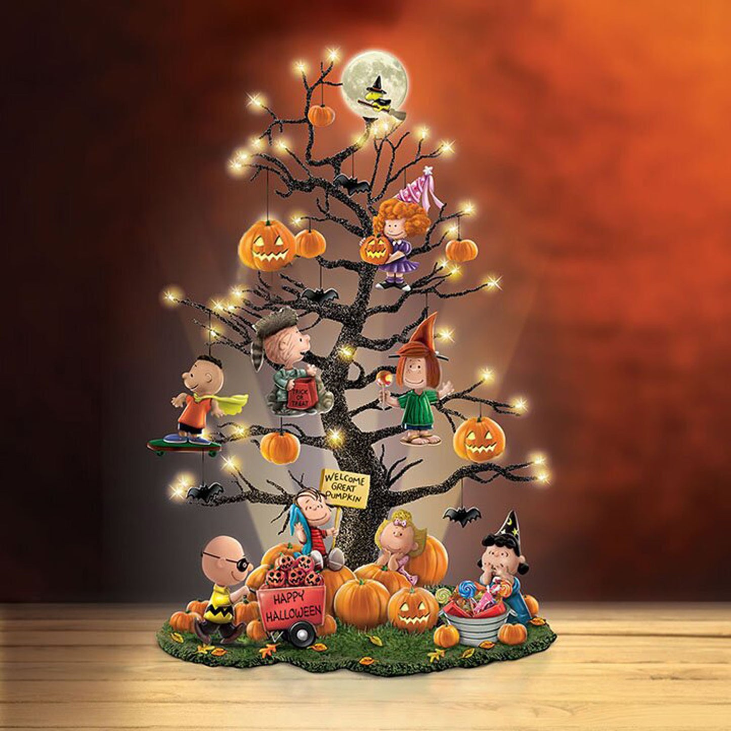 Árbol de escritorio de árbol de dibujos animados de acrílico de Halloween