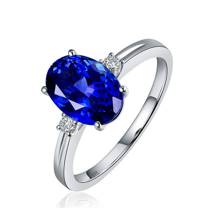 Women's Fashionable Elegant Simple Oval Colored Gemstone Ring