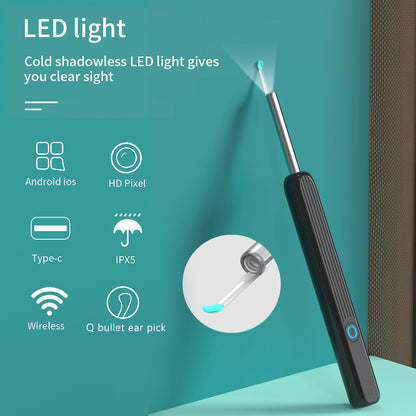 Ne3 limpador de ouvido otoscópio ferramenta de remoção de cera de ouvido com câmera luz led sem fio endoscópio kit de limpeza de ouvido para i-phone