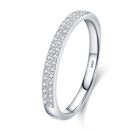 Anillo de plata de ley con microincrustaciones simples para mujer, anillo de fila de cinturón apilado con diamantes completos