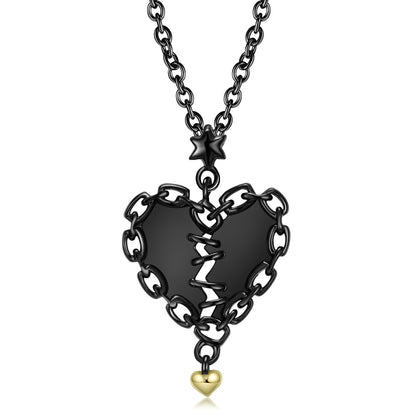 Collar de corazón cosido con incrustaciones de circonio hueco, diseño de nicho de oro negro, colgante de plata de ley S925