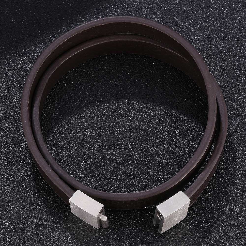 Pulsera de cuero trenzado para hombre de cuero y acero inoxidable