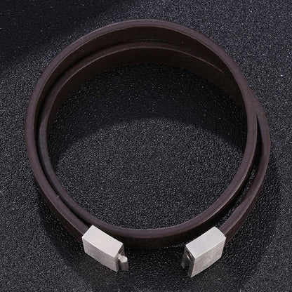 Pulseira de couro trançado masculino de couro de aço inoxidável