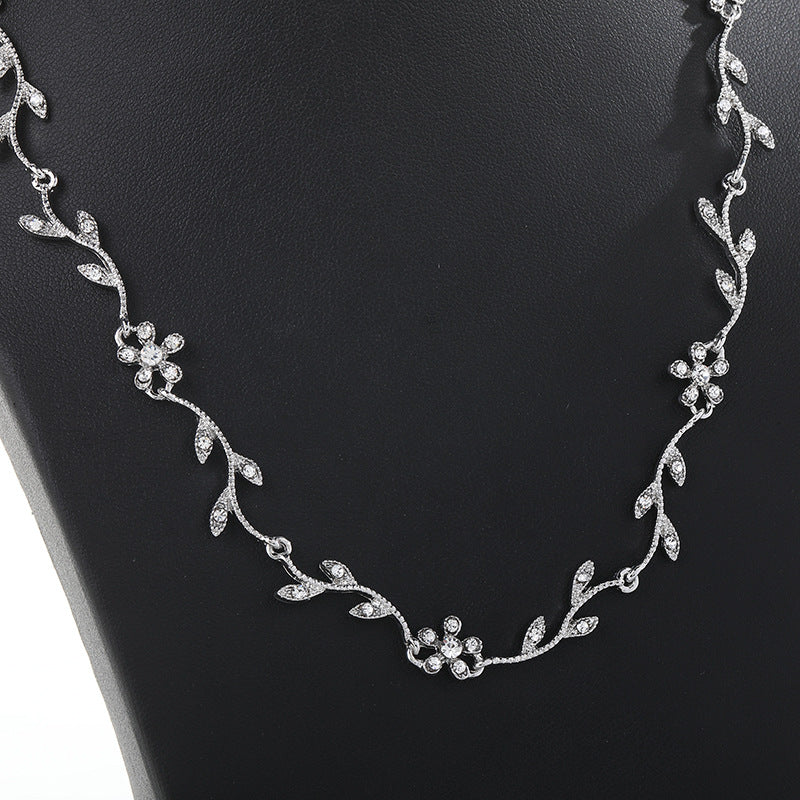 Diamond Leaf Pearl Long Necklace