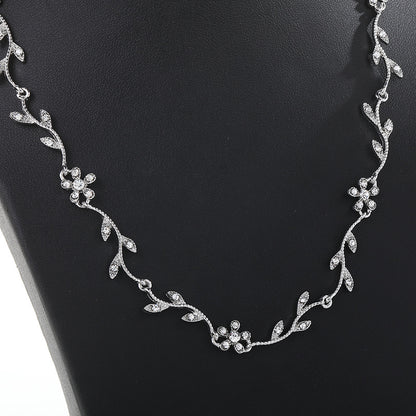 Diamond Leaf Pearl Long Necklace