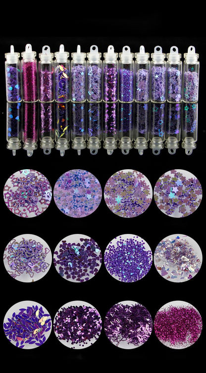 12 Glass Bottle Set Beauty Makeup Manicure Sequins