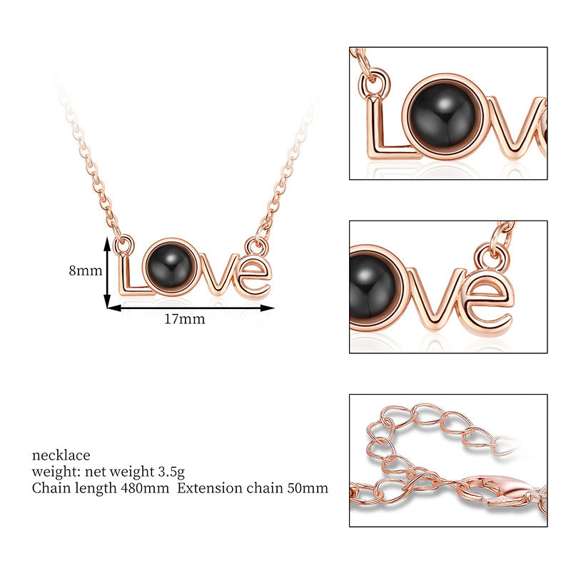 LOVE Shape Pendant Necklace Projection Jewelry