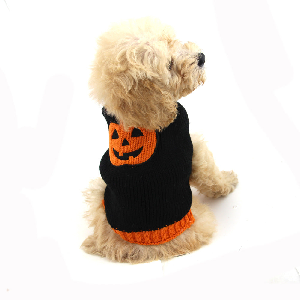 Suéter de malha de abóbora para cachorro de Halloween para animais de estimação