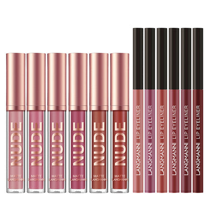 Delineador de labios y lápiz labial maquillaje 12 piezas Set 6 lápiz labial mate 6 delineadores de labios lápiz labial mate resistente al agua de larga duración