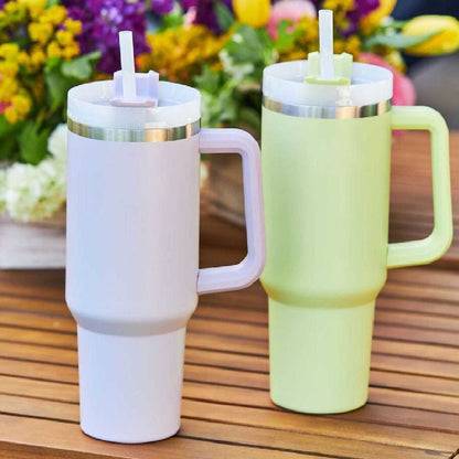 Thermal Mug 40oz Straw Coffee Insulation Cup With Handle, Portable Car Stainless Steel Water Bottle