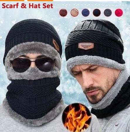 Gorro de invierno, conjunto de bufanda, gorro de punto cálido, forro polar grueso, gorro de invierno, calentador de cuello para hombres y mujeres