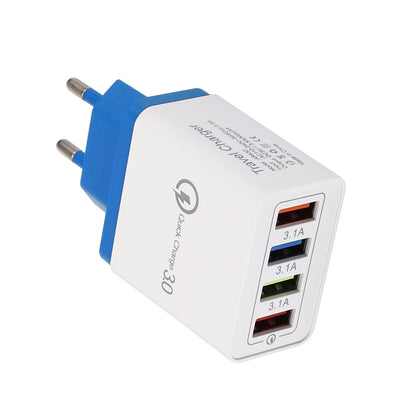 Cargador USB de carga rápida 3,0, adaptador de teléfono de 4 puertos para tableta Huawei IPhone 12, cargador móvil de pared portátil, cargador rápido