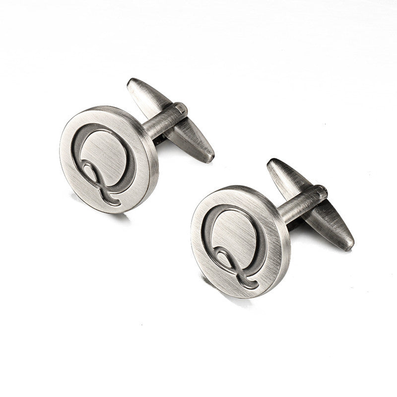 Men's antique silver letters French shirt cufflinks