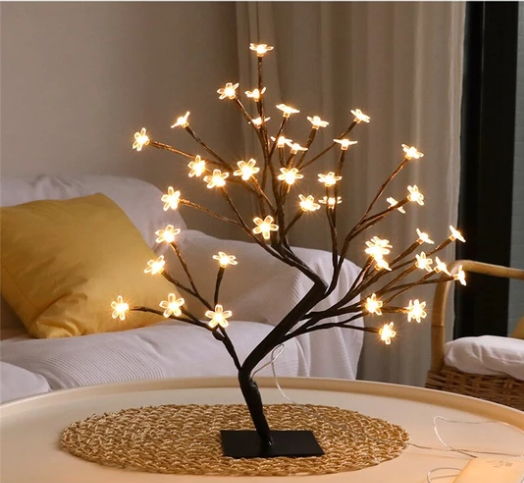 Lámpara LED de flor de cerezo, 36 bombillas, jarrón de Navidad, lámpara Floral de café, luces de rama de árbol, luz decorativa, decoración de Bar para el hogar y la boda