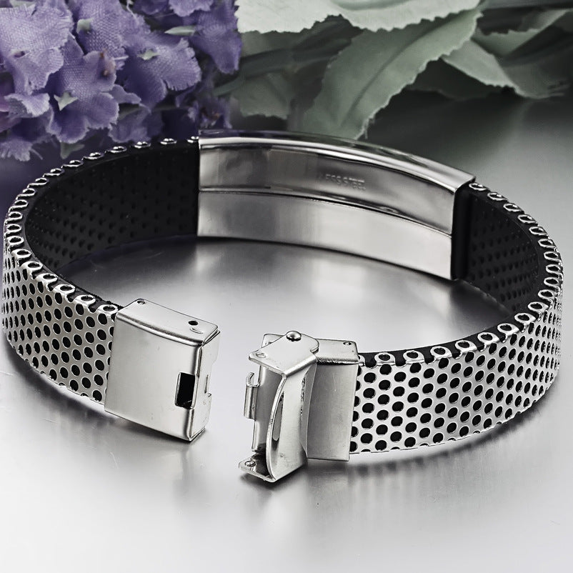 Pulseira masculina de couro titânio