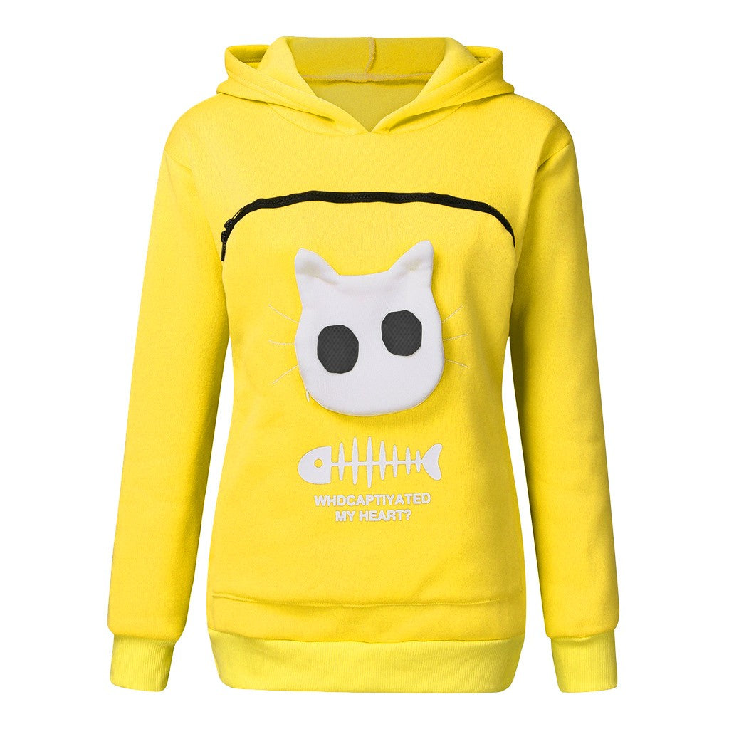 Hoodie Sweatshirt With Cat Dog Pet Pocket Design Long Sleeve Sweater Cat Outfit