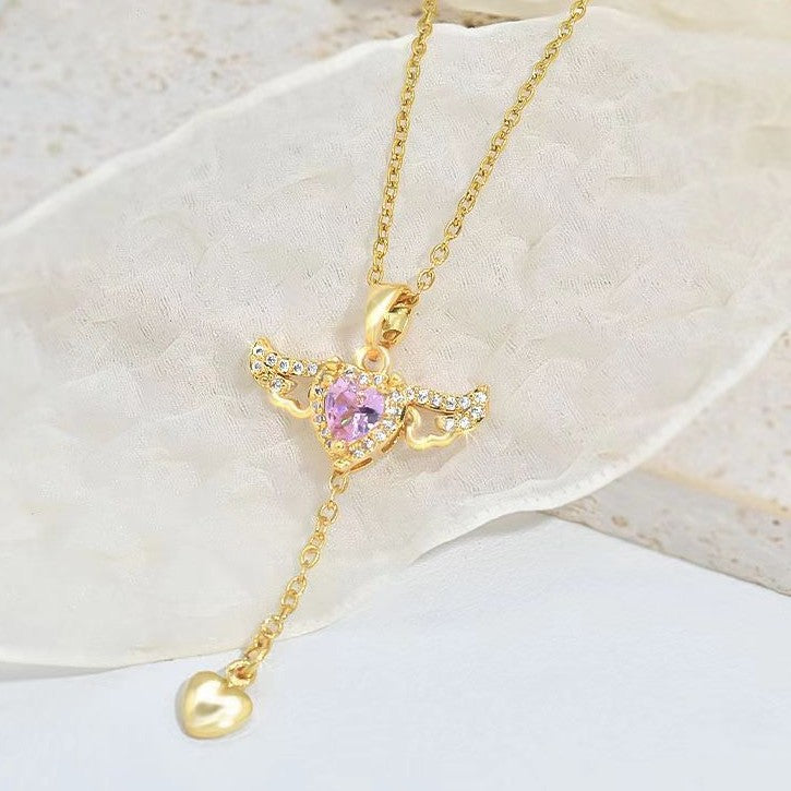 Cupid Heart Angel Wings Tassel Necklace