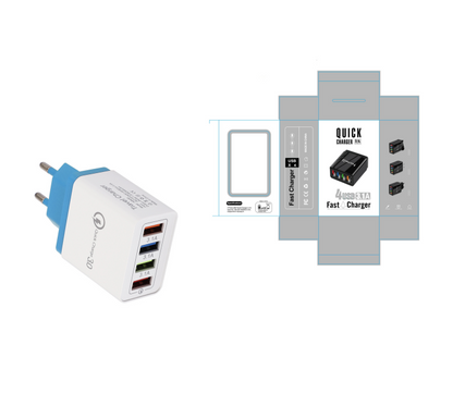 Cargador USB de carga rápida 3,0, adaptador de teléfono de 4 puertos para tableta Huawei IPhone 12, cargador móvil de pared portátil, cargador rápido