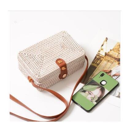 Rattan bag mini bag  retro hand-woven leather buckle bag