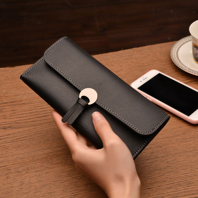 Three-fold buckle long wallet