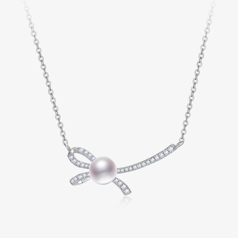 Women's Bow Pearl Necklace Micro Inlaid Zircon