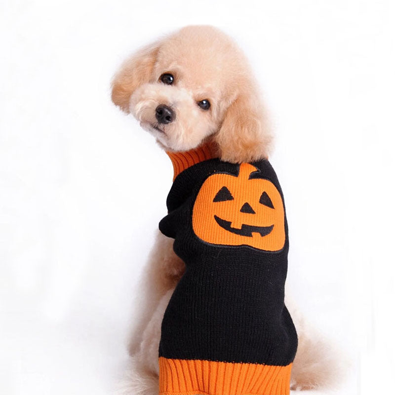 Suéter de calabaza de punto para perro de Halloween para mascotas