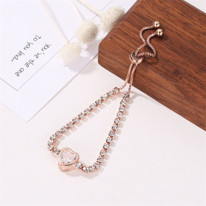 Loving Heart Zircon Simple Rhinestone Female Strap Lace Bracelet