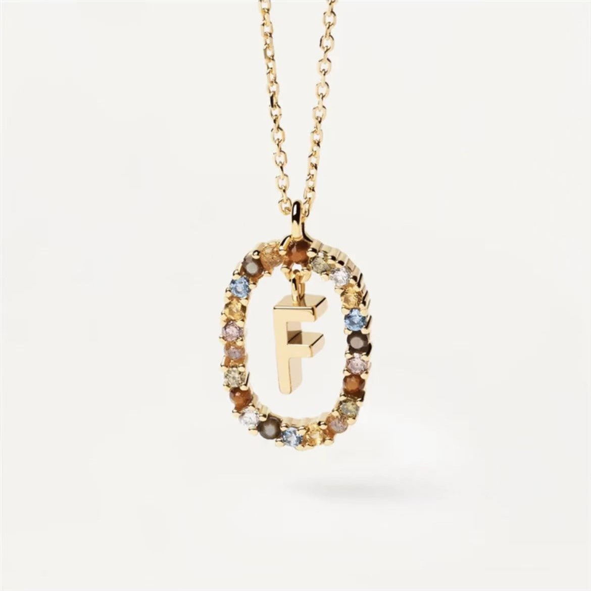 Colored Rhinestone Necklace 26 Alphabet 18k Plated Necklace