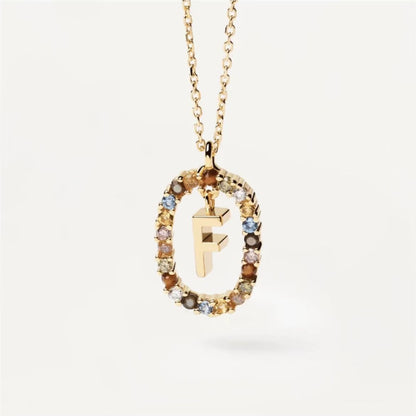 Colored Rhinestone Necklace 26 Alphabet 18k Plated Necklace