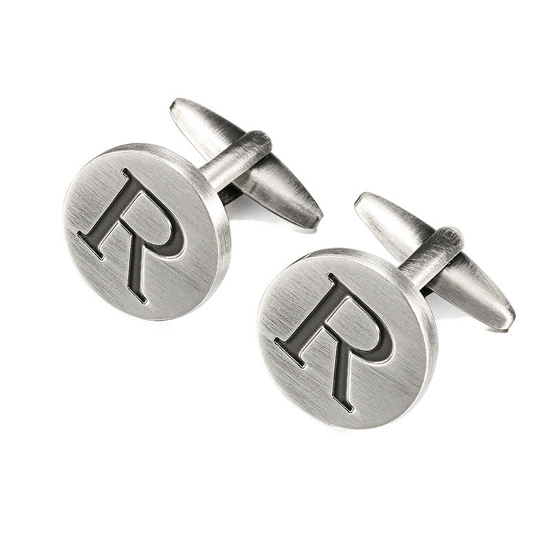 Men's antique silver letters French shirt cufflinks